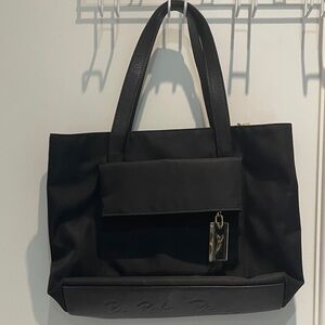 Paloma Picasso Black Nylon Tote with Front Flap and Charm